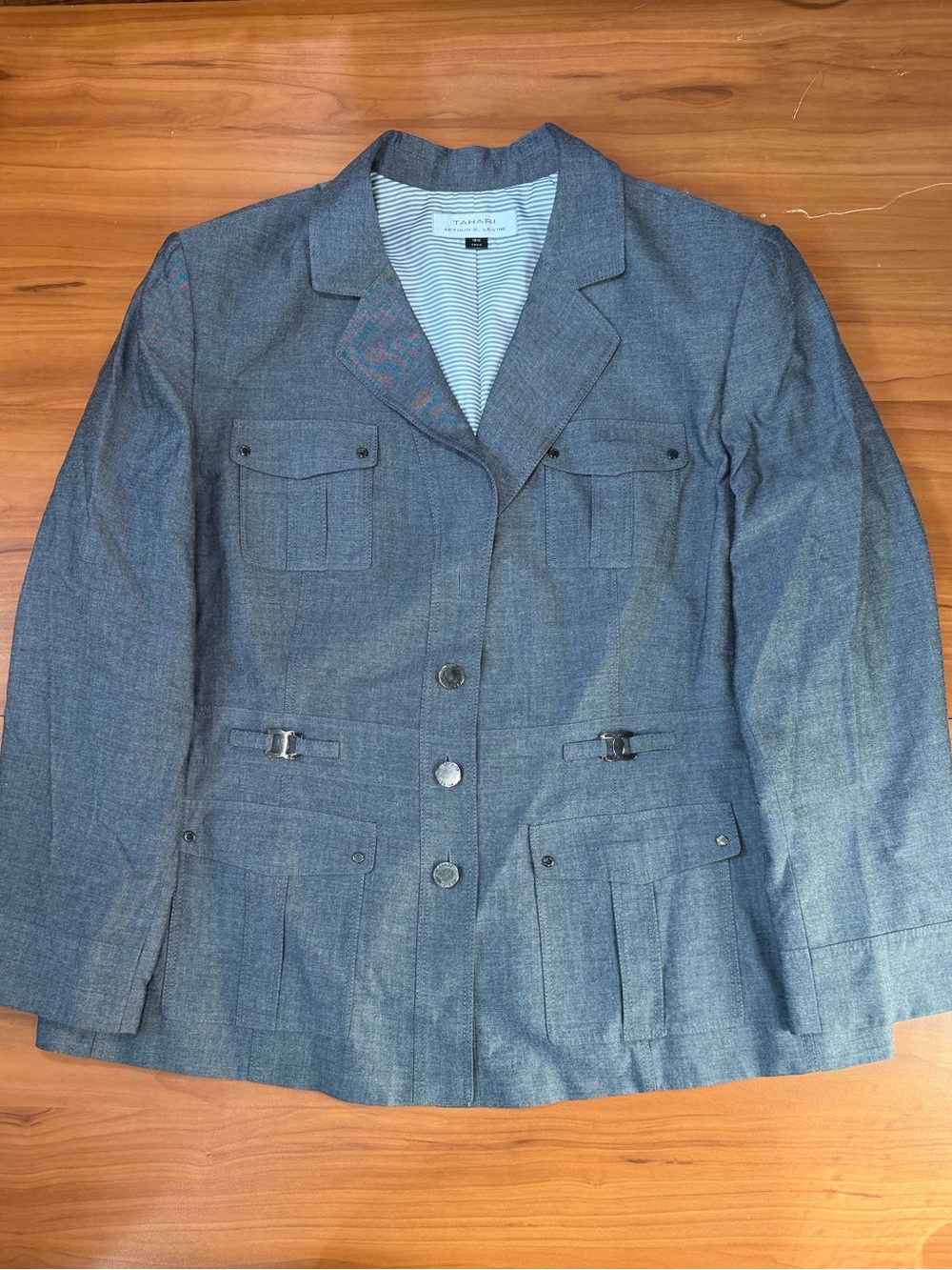 Tahari ASL Gray Tailored Utility Blazer